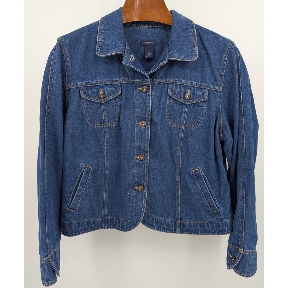 Westbound Denim Jacket Size XL Blue Jean Rhinestone Button Front 100% Cotton